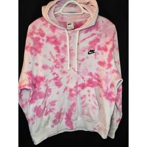 Nike Sportswear Club Fleece Hoodie Pink White Tie Dye Women's Size M Sweatshirt